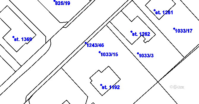 Parcela st. 1033/15 v KÚ Bakov nad Jizerou, Katastrální mapa