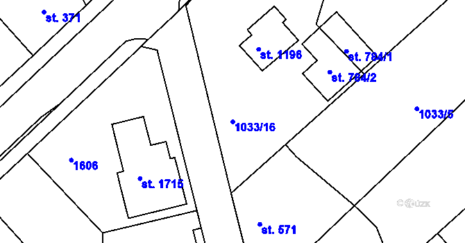 Parcela st. 1033/16 v KÚ Bakov nad Jizerou, Katastrální mapa