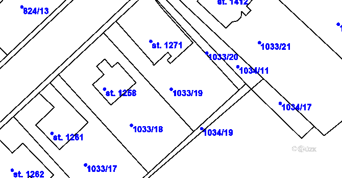 Parcela st. 1033/19 v KÚ Bakov nad Jizerou, Katastrální mapa