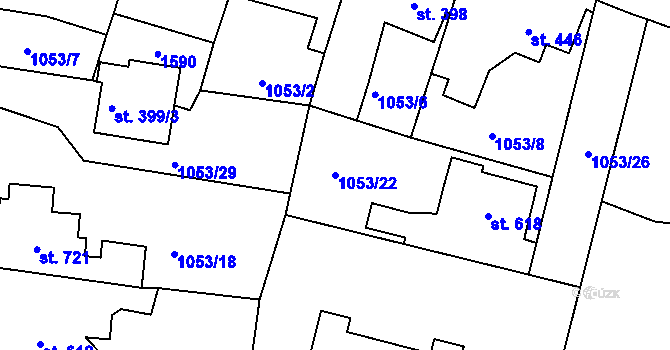 Parcela st. 1053/22 v KÚ Bakov nad Jizerou, Katastrální mapa