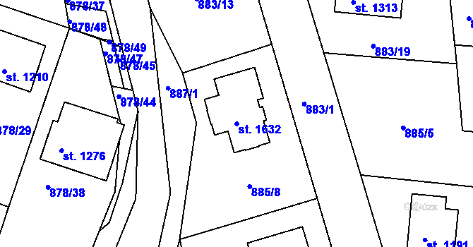 Parcela st. 1632 v KÚ Bakov nad Jizerou, Katastrální mapa