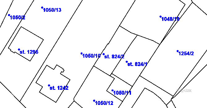 Parcela st. 824/2 v KÚ Bakov nad Jizerou, Katastrální mapa