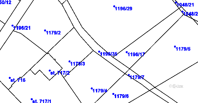 Parcela st. 1196/35 v KÚ Bakov nad Jizerou, Katastrální mapa