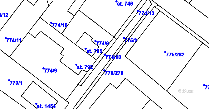 Parcela st. 774/18 v KÚ Bakov nad Jizerou, Katastrální mapa