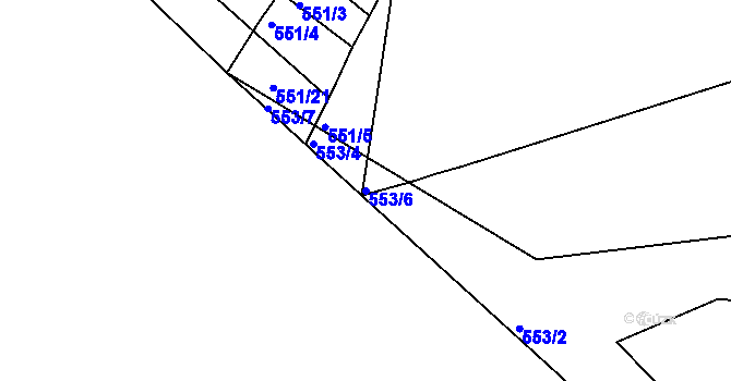 Parcela st. 553/6 v KÚ Bakov nad Jizerou, Katastrální mapa