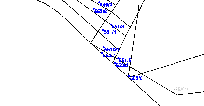 Parcela st. 553/7 v KÚ Bakov nad Jizerou, Katastrální mapa