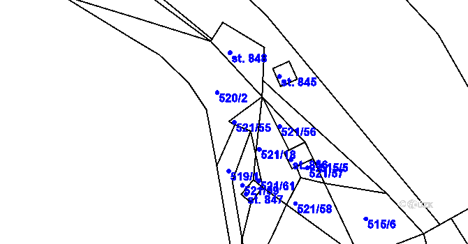 Parcela st. 521/55 v KÚ Bakov nad Jizerou, Katastrální mapa