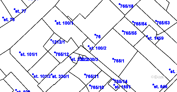 Parcela st. 100/2 v KÚ Bakov nad Jizerou, Katastrální mapa