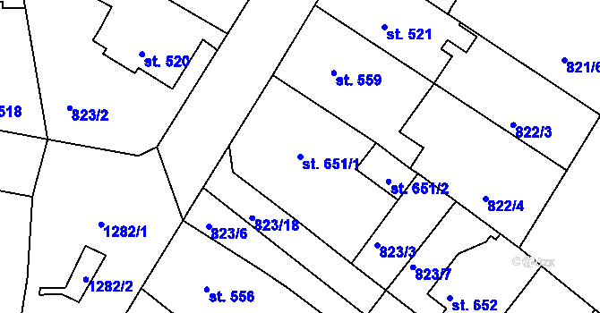 Parcela st. 651/1 v KÚ Bakov nad Jizerou, Katastrální mapa