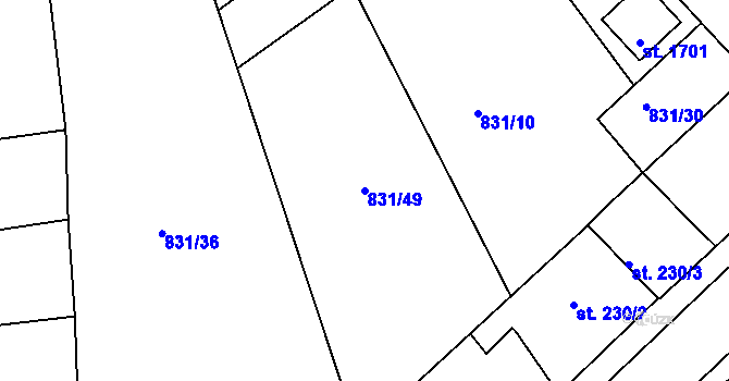 Parcela st. 831/49 v KÚ Bakov nad Jizerou, Katastrální mapa