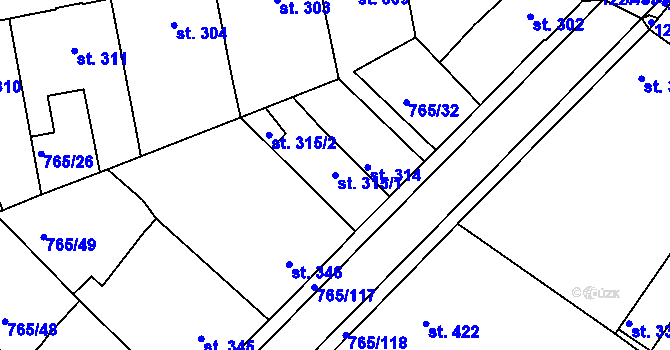 Parcela st. 315/1 v KÚ Bakov nad Jizerou, Katastrální mapa