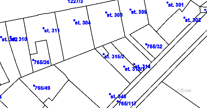 Parcela st. 315/2 v KÚ Bakov nad Jizerou, Katastrální mapa