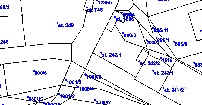 Parcela st. 242/1 v KÚ Bakov nad Jizerou, Katastrální mapa