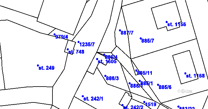 Parcela st. 886/4 v KÚ Bakov nad Jizerou, Katastrální mapa