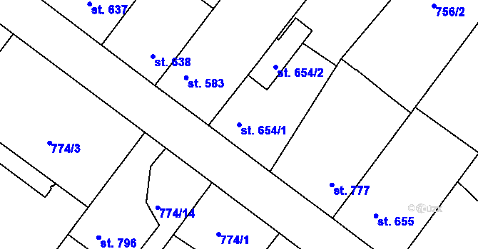 Parcela st. 654/1 v KÚ Bakov nad Jizerou, Katastrální mapa
