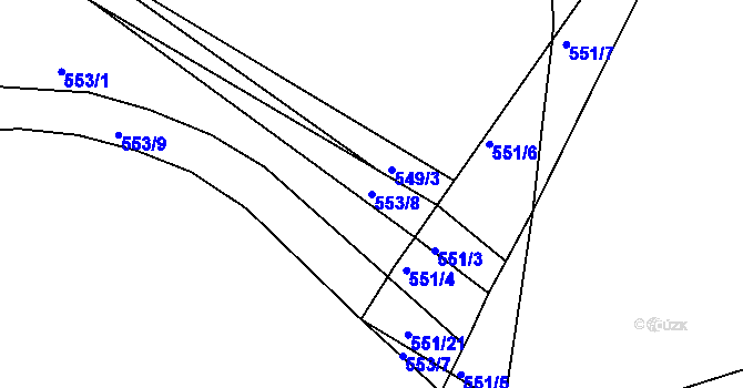 Parcela st. 553/8 v KÚ Bakov nad Jizerou, Katastrální mapa