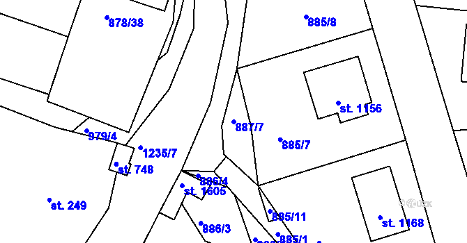 Parcela st. 887/7 v KÚ Bakov nad Jizerou, Katastrální mapa