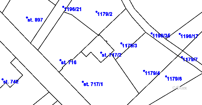 Parcela st. 717/2 v KÚ Bakov nad Jizerou, Katastrální mapa