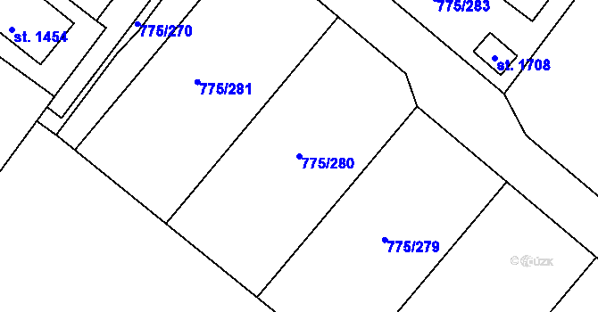 Parcela st. 775/280 v KÚ Bakov nad Jizerou, Katastrální mapa