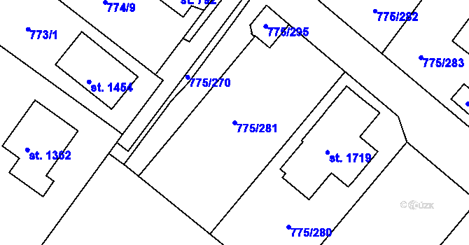 Parcela st. 775/281 v KÚ Bakov nad Jizerou, Katastrální mapa