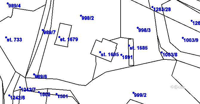 Parcela st. 1695 v KÚ Bakov nad Jizerou, Katastrální mapa