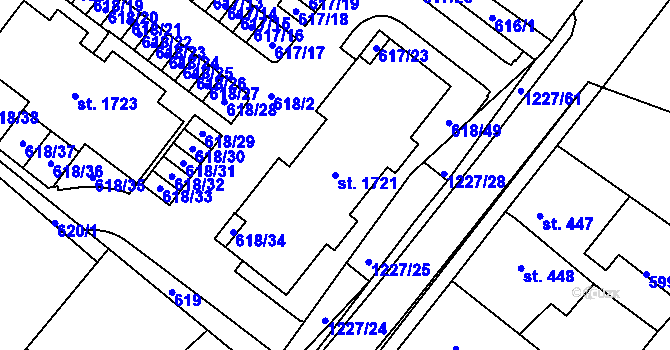 Parcela st. 1721 v KÚ Bakov nad Jizerou, Katastrální mapa