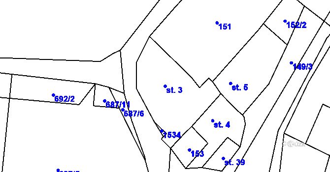 Parcela st. 3 v KÚ Baliny, Katastrální mapa