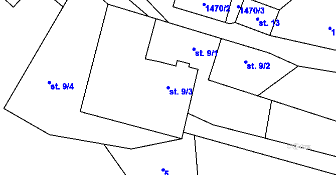 Parcela st. 9/3 v KÚ Baliny, Katastrální mapa