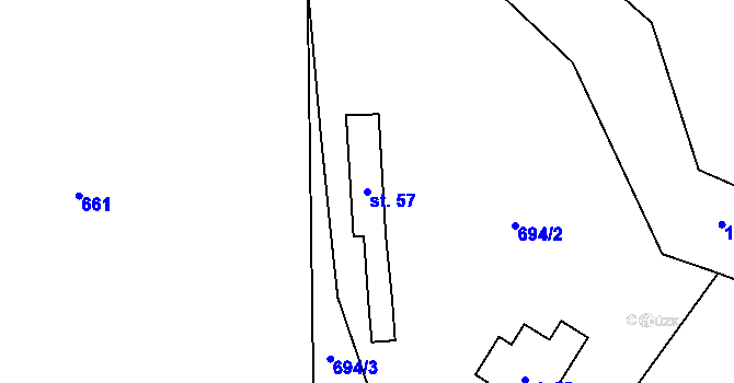 Parcela st. 57 v KÚ Baliny, Katastrální mapa