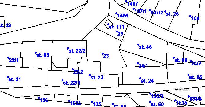 Parcela st. 23 v KÚ Baliny, Katastrální mapa