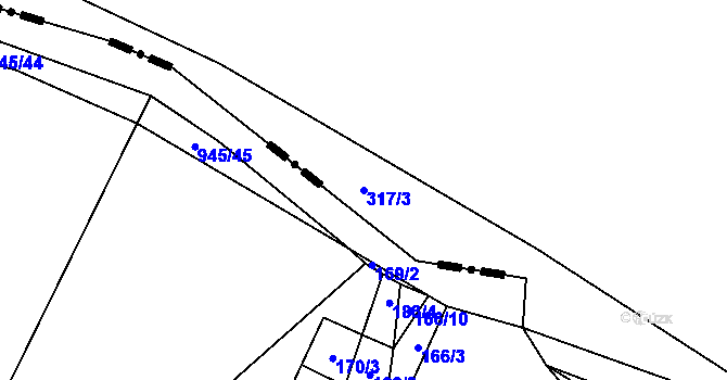 Parcela st. 317/3 v KÚ Baliny, Katastrální mapa