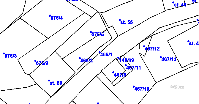 Parcela st. 466/1 v KÚ Baliny, Katastrální mapa
