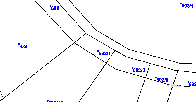 Parcela st. 692/4 v KÚ Baliny, Katastrální mapa
