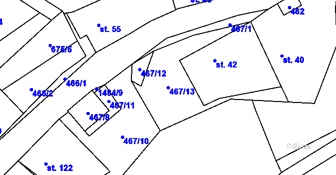 Parcela st. 467/13 v KÚ Baliny, Katastrální mapa