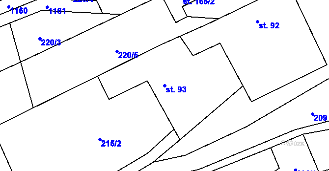 Parcela st. 93 v KÚ Banín, Katastrální mapa