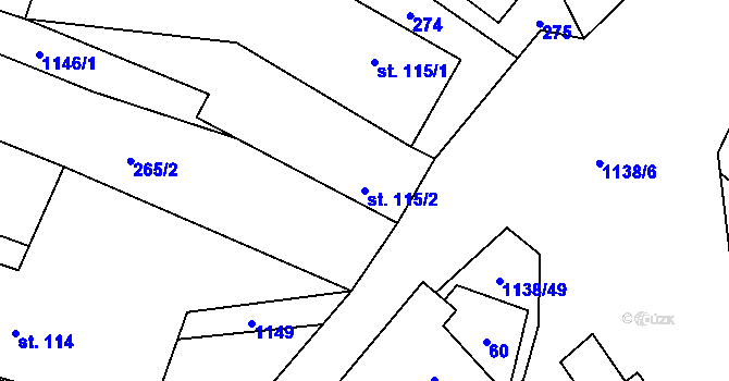 Parcela st. 115/2 v KÚ Banín, Katastrální mapa