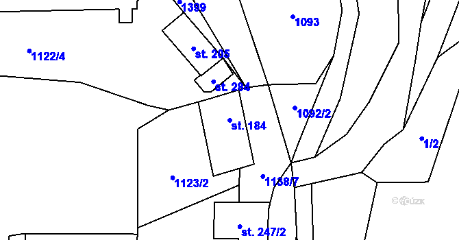 Parcela st. 184 v KÚ Banín, Katastrální mapa