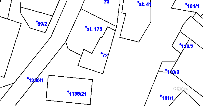 Parcela st. 72 v KÚ Banín, Katastrální mapa