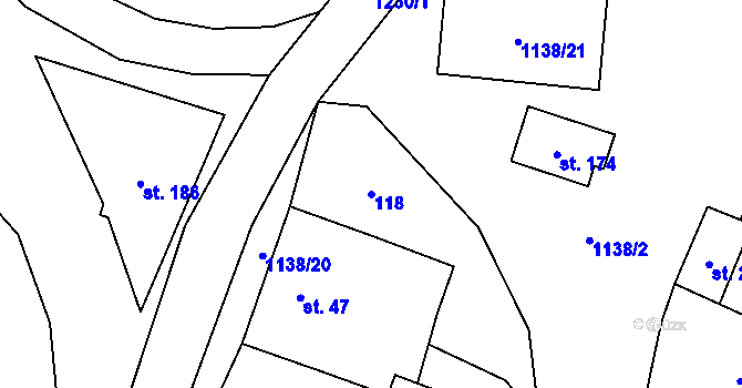 Parcela st. 118 v KÚ Banín, Katastrální mapa