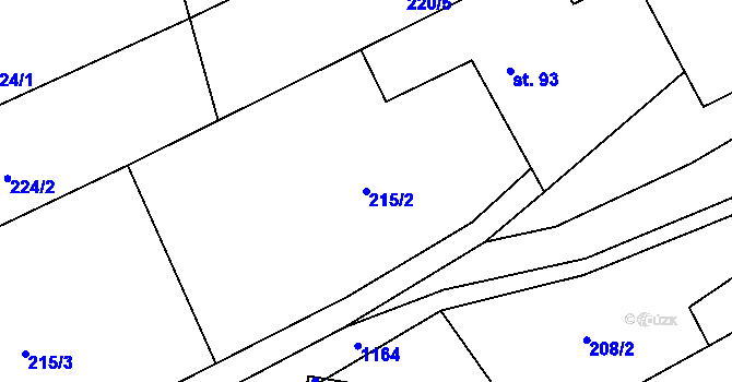 Parcela st. 215/2 v KÚ Banín, Katastrální mapa