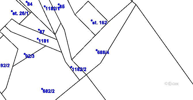 Parcela st. 688/4 v KÚ Banín, Katastrální mapa