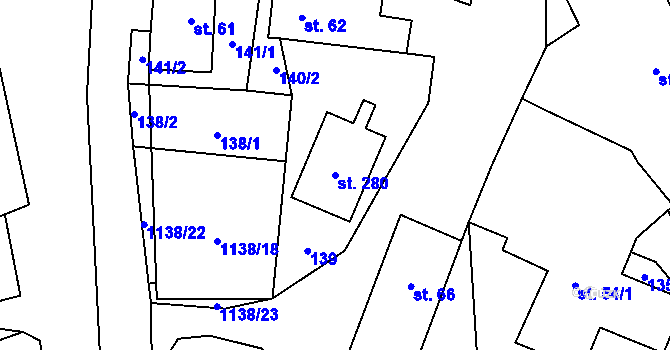Parcela st. 280 v KÚ Banín, Katastrální mapa