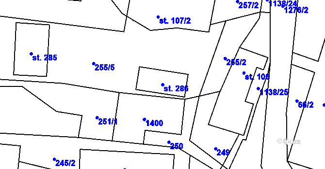 Parcela st. 286 v KÚ Banín, Katastrální mapa