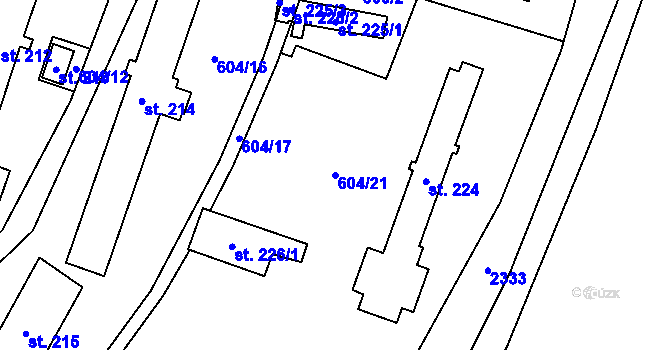 Parcela st. 604/21 v KÚ Banín, Katastrální mapa
