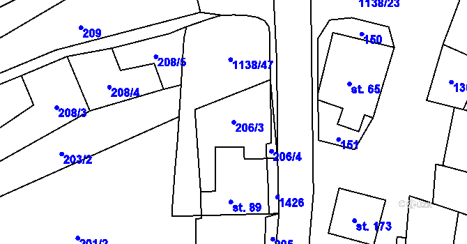 Parcela st. 206/3 v KÚ Banín, Katastrální mapa