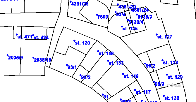 Parcela st. 119 v KÚ Bánov, Katastrální mapa