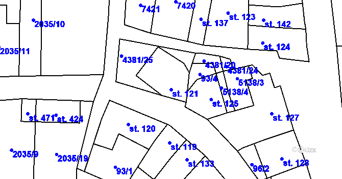 Parcela st. 121 v KÚ Bánov, Katastrální mapa