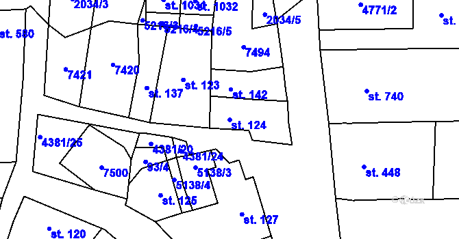 Parcela st. 124 v KÚ Bánov, Katastrální mapa