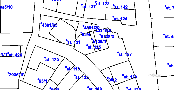 Parcela st. 125 v KÚ Bánov, Katastrální mapa