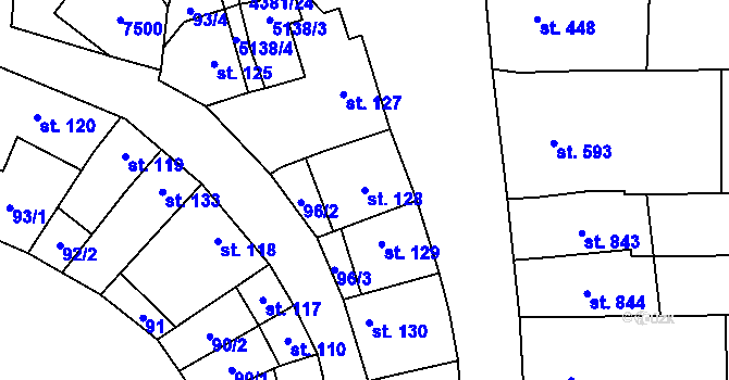 Parcela st. 128 v KÚ Bánov, Katastrální mapa